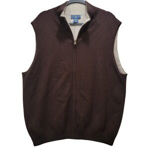 Joseph & Lyman 100% Cashmere Reversible Full Zip Sweater Vest Brown Beige Men XL